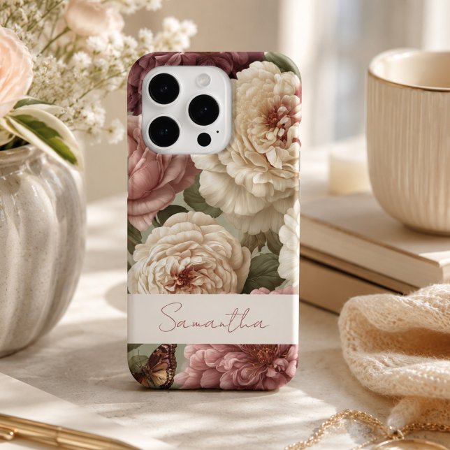 Personalized Name Large Romantic Floral iPhone Case (Creator Uploaded)