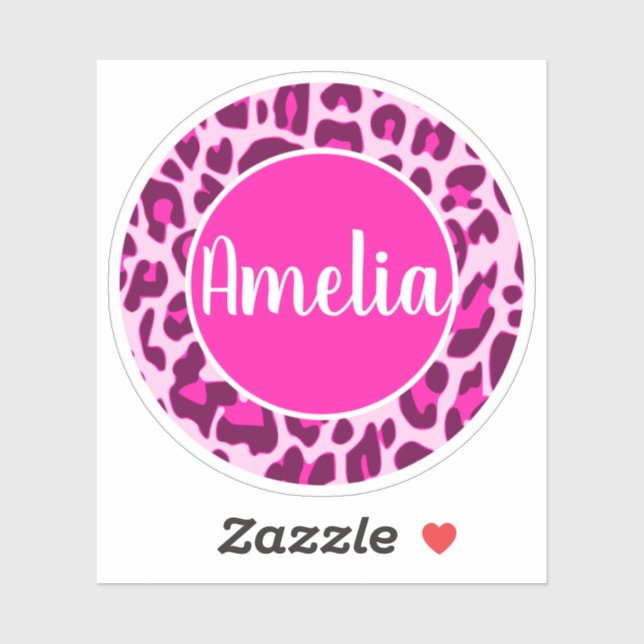 Personalized Name Leopard Animal Print Bright Pink Sticker (Sheet)