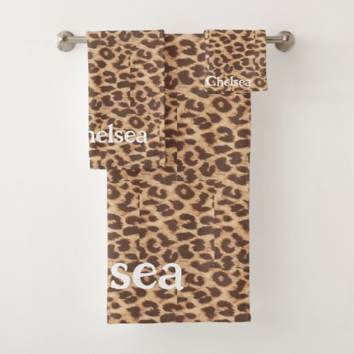 Personalized  name  Leopard print  bath towel set