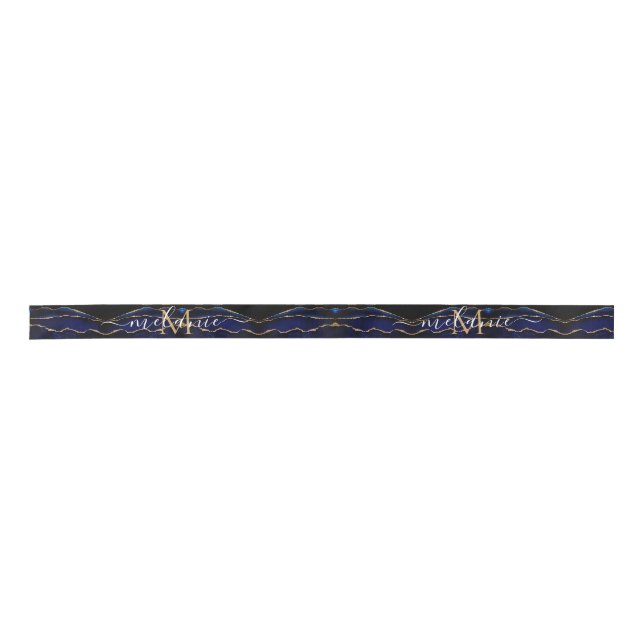Personalized Name Letter Blue Gold Glitter Ribbon (Front)