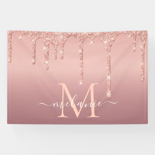 Personalized Name Letter Rose Gold Glitter Banner