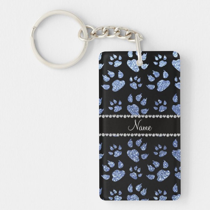 Personalized name light blue glitter cat paws key chains