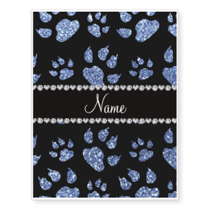 Personalized name light blue glitter cat paws temporary tattoos