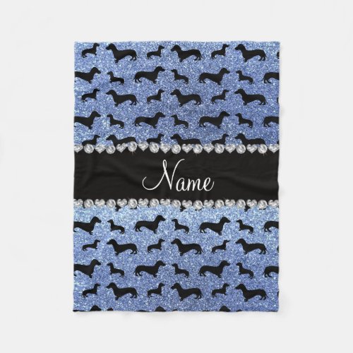 Personalized name light blue glitter dachshunds fleece blanket