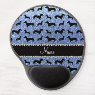 Personalized name light blue glitter dachshunds gel mouse pad