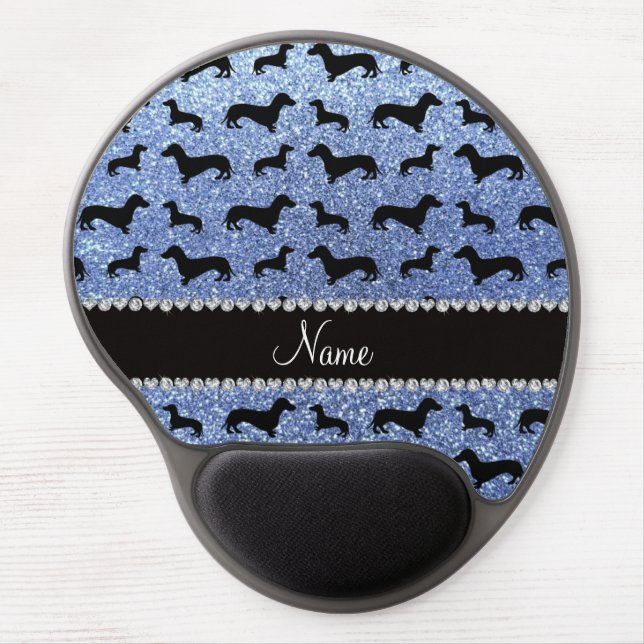 Personalized name light blue glitter dachshunds gel mouse pad (Front)