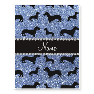 Personalized name light blue glitter dachshunds temporary tattoos