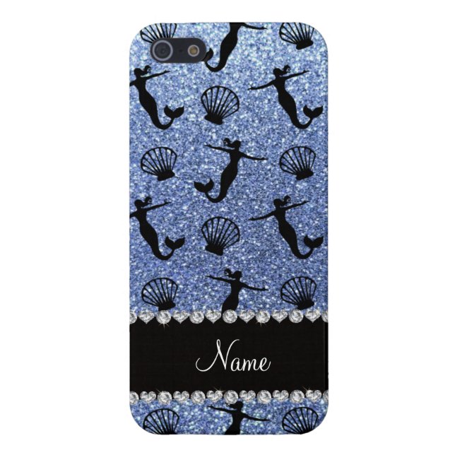Personalized name light blue glitter mermaids iPhone case (Back)