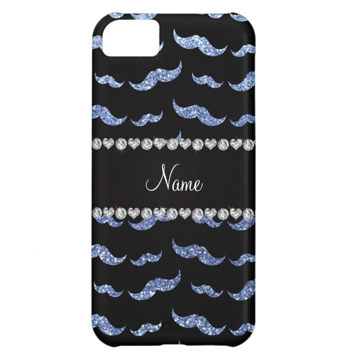 Personalized name light blue glitter mustaches iPhone 5C cases