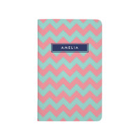 Personalized Name Light Blue & Pink Pastel Chevron Journal