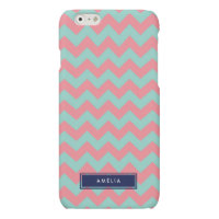 Personalized Name Light Blue & Pink Pastel Chevron Matte iPhone 6 Case