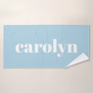 Personalized Name Light Blue Retro Typography Bath Towel