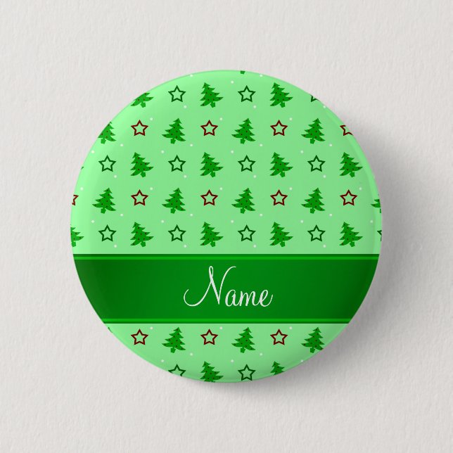 Personalized name light green christmas stars button (Front)