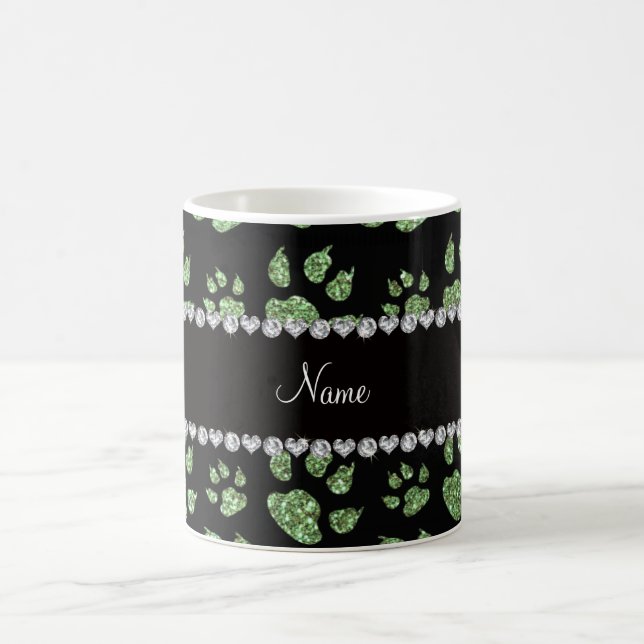 Personalized name light green glitter cat paws coffee mug (Center)