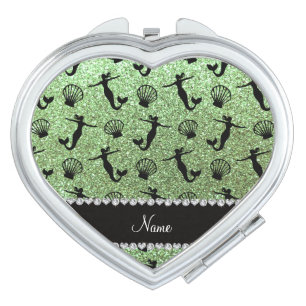 Personalized name light green glitter mermaids makeup mirror