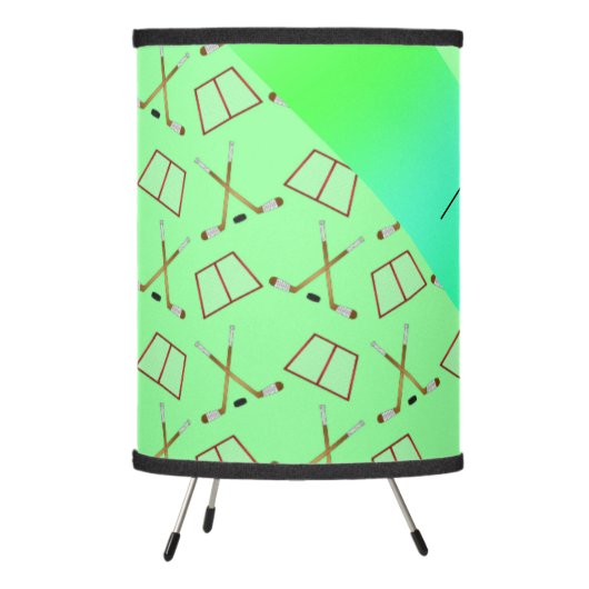 Personalized name light green hockey pattern tripod lamp (Left)