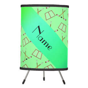 Personalized name light green hockey pattern tripod lamp