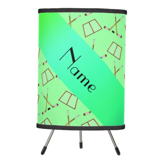 Personalized name light green hockey pattern tripod lamp (Front)
