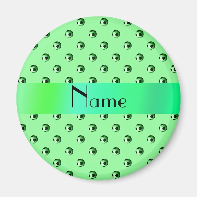 Personalized name light green soccer balls magnet (Front)