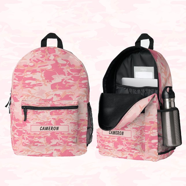 Personalized Name Light Pink Camouflage Printed Backpack (Personalized Name Light Pink Camouflage Printed Backpack)