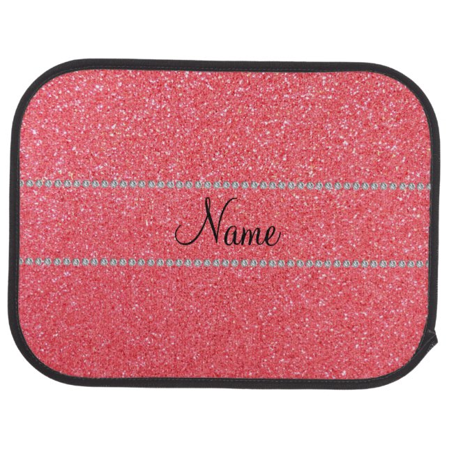 Personalized name light pink glitter diamonds car floor mat (Rear)