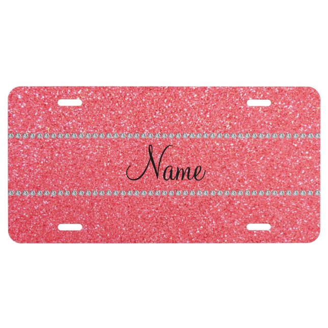 Personalized name light pink glitter diamonds license plate (Front)