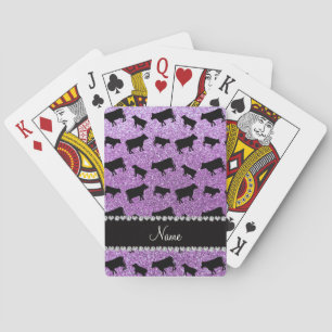 Personalized name light purple glitter cows poker cards
