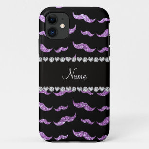 Personalized name light purple glitter mustaches iPhone 11 case