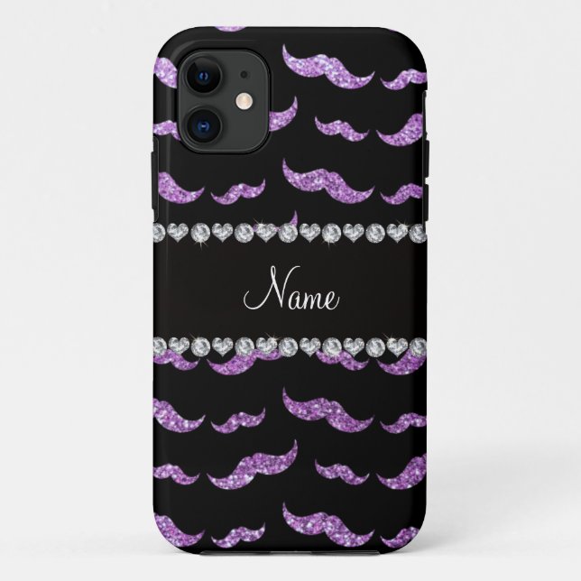 Personalized name light purple glitter mustaches Case-Mate iPhone case (Back)