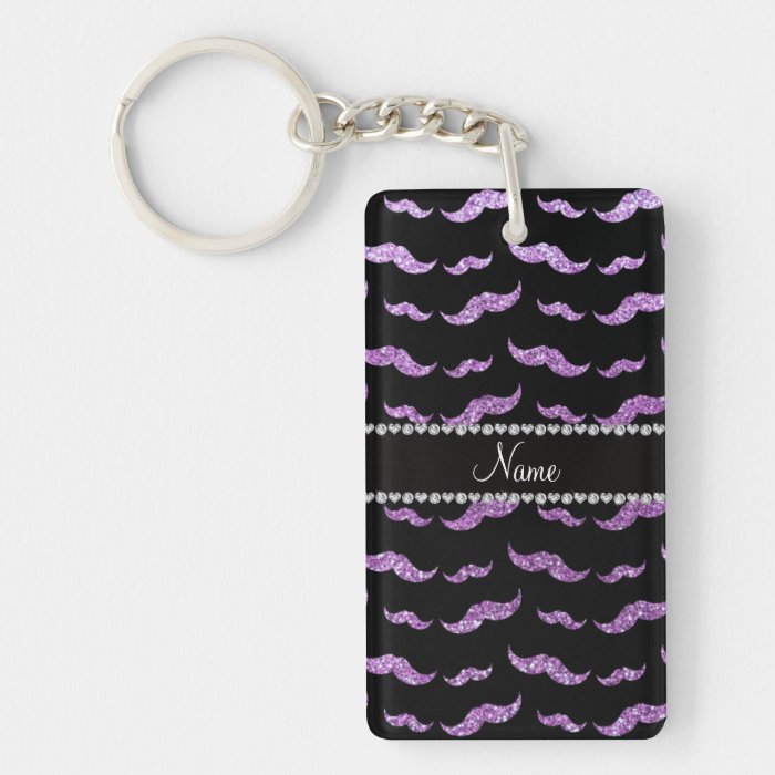 Personalized name light purple glitter mustaches rectangle acrylic key chain