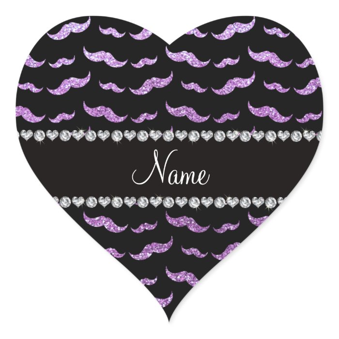 Personalized name light purple glitter mustaches sticker