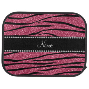 Personalized name light rose glitter zebra stripes car floor mat