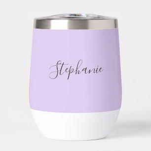 Personalized name Lilac Purple Script Monogram Thermal Wine Tumbler