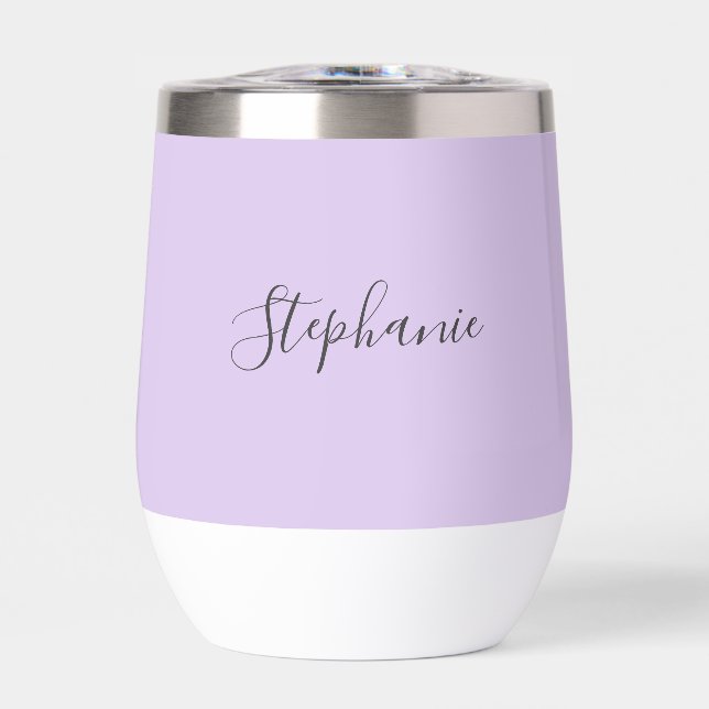 Personalized name Lilac Purple Script Monogram Thermal Wine Tumbler (Front)