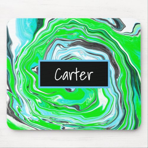 Personalized Name Lime Green and Blue Swirl Mini B Mouse Pad