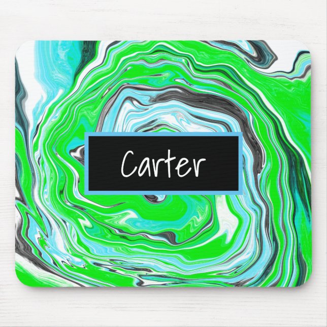 Personalized Name Lime Green and Blue Swirl Mini B Mouse Pad (Front)