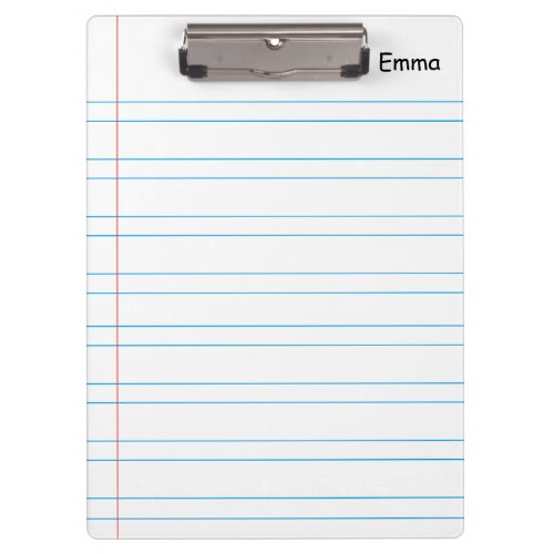 Personalized Name Lined Notebook Paper Clipboard