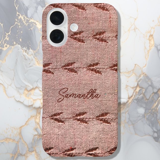 Personalized Name Linen Toile Powder Pink Stripes Case-Mate iPhone Case (Creator Uploaded)