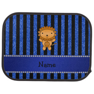 Personalized name lion blue glitter stripes car floor mat
