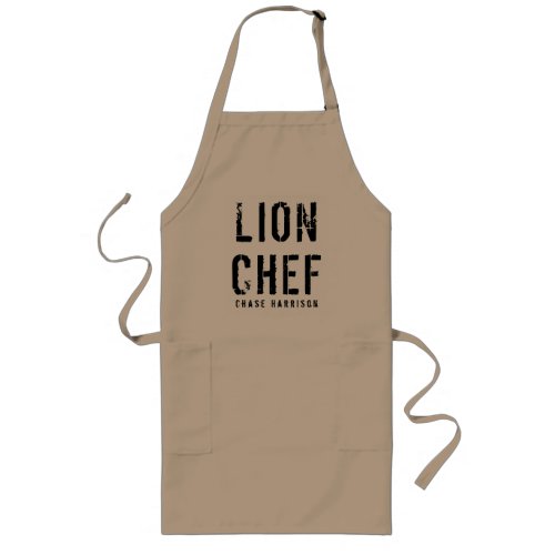 Personalized Name Lion Chef Black  Khaki Long Apron