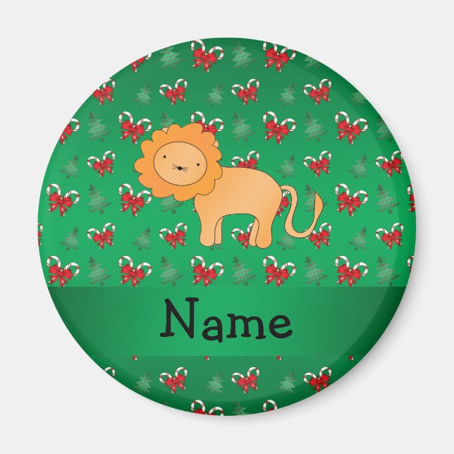 Personalized name lion green candy canes bows magnet (Front)