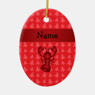 Personalized name lobster red christmas trees ceramic ornament