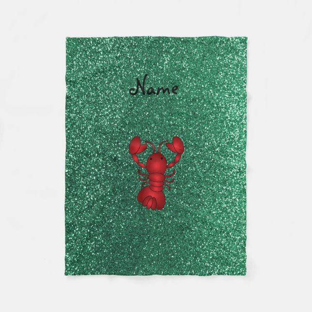 Personalized name lobster red mint green glitter fleece blanket (Front)
