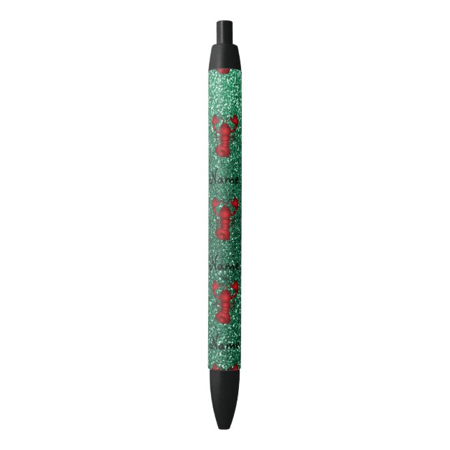 Personalized name lobster red mint green glitter pen (Front Vertical)