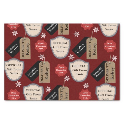 Personalized Name  Location Official Santa  Tissue Paper