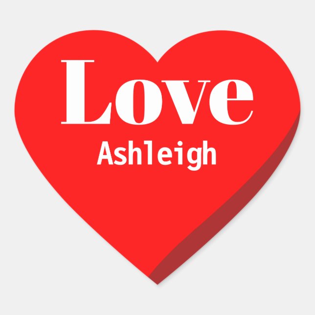 Personalized Name Love Red Heart Sticker (Front)