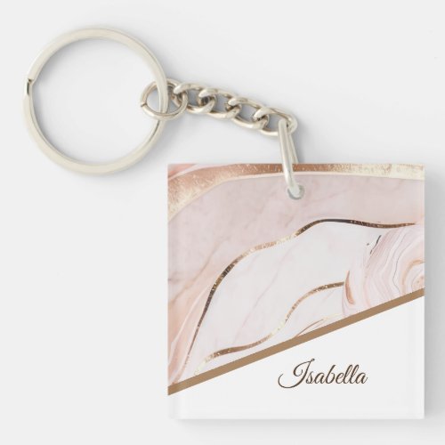 Personalized Name Luxe Marble Rose Gold Keychain