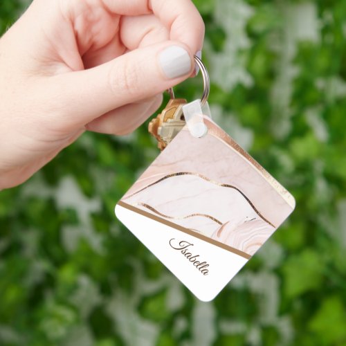 Personalized Name Luxe Marble Rose Gold Keychain