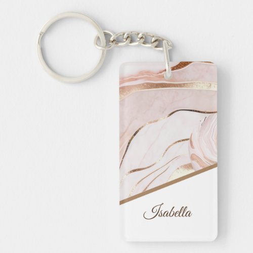 Personalized Name Luxe Marble Rose Gold Keychain