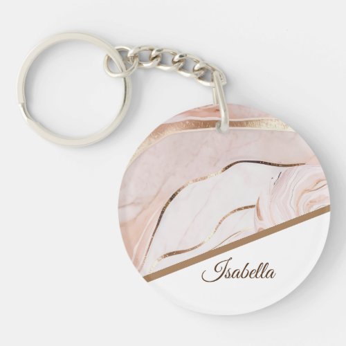 Personalized Name Luxe Marble Rose Gold Keychain